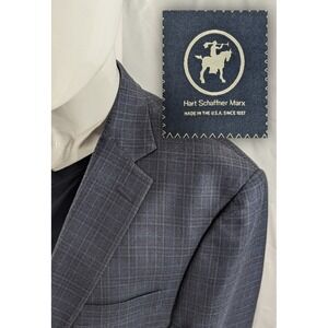 Hart Schaffner MARX Wool Blazer Suit Jacket Pale Blue Wool Checked‎ 46L 50 Chest